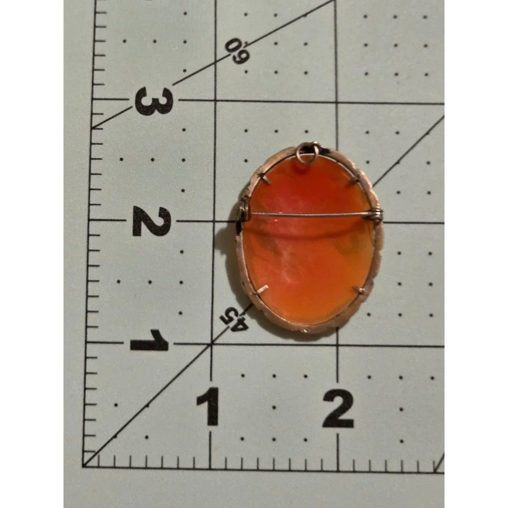 Vintage 800 Silver‎ Carnelian Shell Cameo Brooch Pendant Marcasite Scalloped